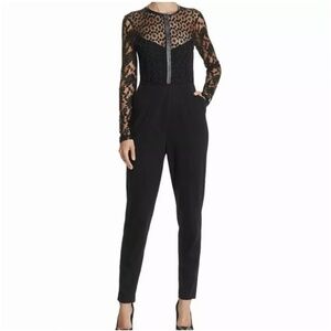 Lace faux leather  French Connection Black Sheer Jumpsuit size 6